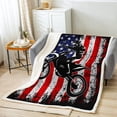 thumbnail image 2 of Dirt Bike Fleece Throw Blanket Twin 60"X80" Retro American Flag Throw Blanket for Kids Boys Teen Men,Motocross Rider Sherpa Blanket Black Tie Dye Red Blue USA Flag Plush Blanket for Bed Sofa Couch, 2 of 5