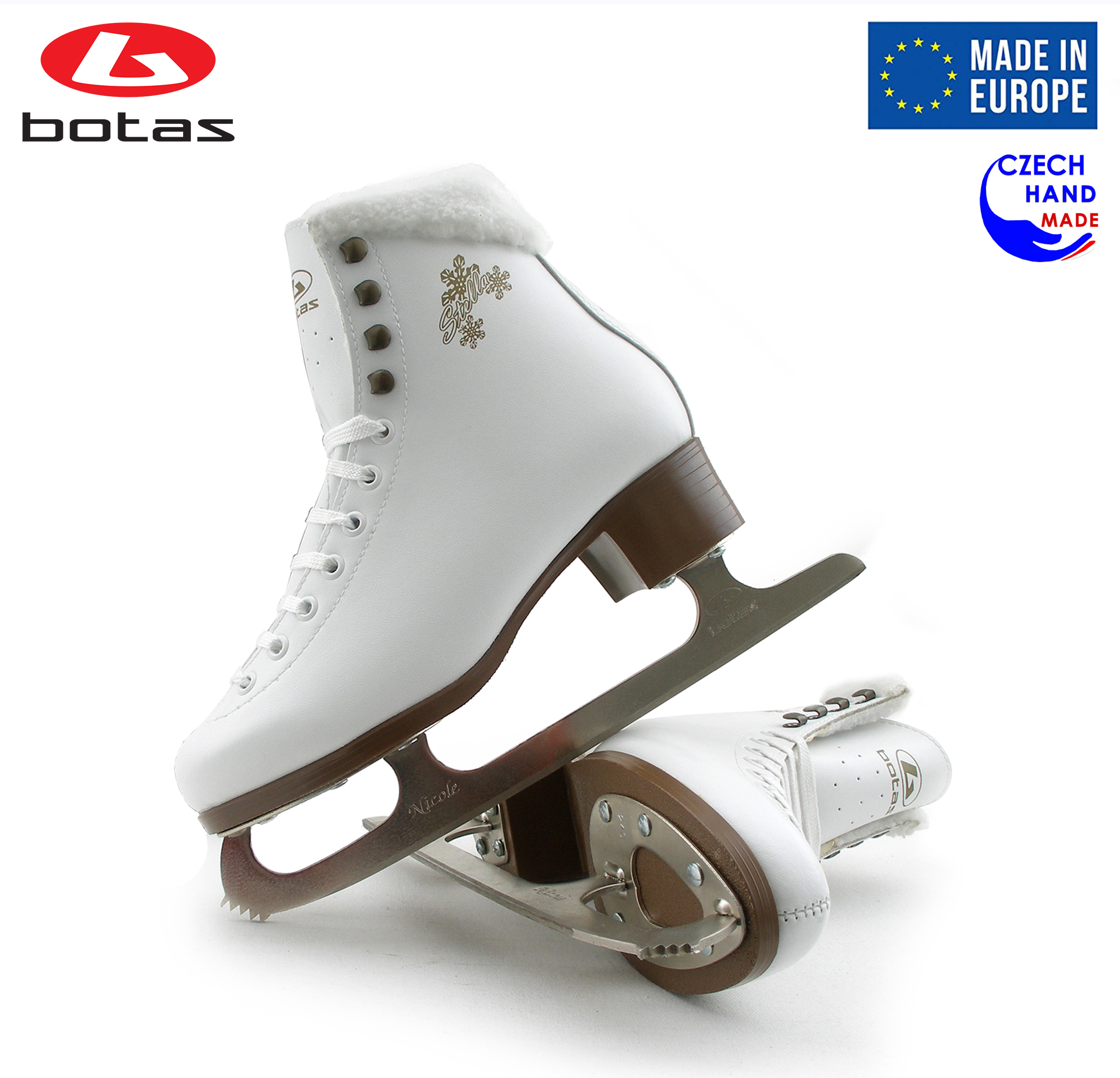 BOTAS - model: STELLA / Made in Europe (Czech Republic) / Innovated Elegant Figure Ice Skates for Girls, Kids / with Plush Collar / NICOLE blades / Color: White, Size: Kids 11 - image 3 of 6