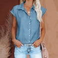 thumbnail image 4 of Scyoekwg Womens Button Up Shirt Sleeveless Front Tie Knot Crop Tops Casual Fashion Lapel Dressy Work Blouses for Summer Daily Vacation (Z01_Sky Blue,S), 4 of 9