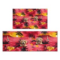 Golden Retriever Hawaiian Kitchen Rugs Sets Of 2,Anti Fatigue Kitchen Mat Rugs Non Slip Washable,Decorative Kitchen Floor Mats for Kitchen,Sink,Laundry,17"x30" 17"x47"