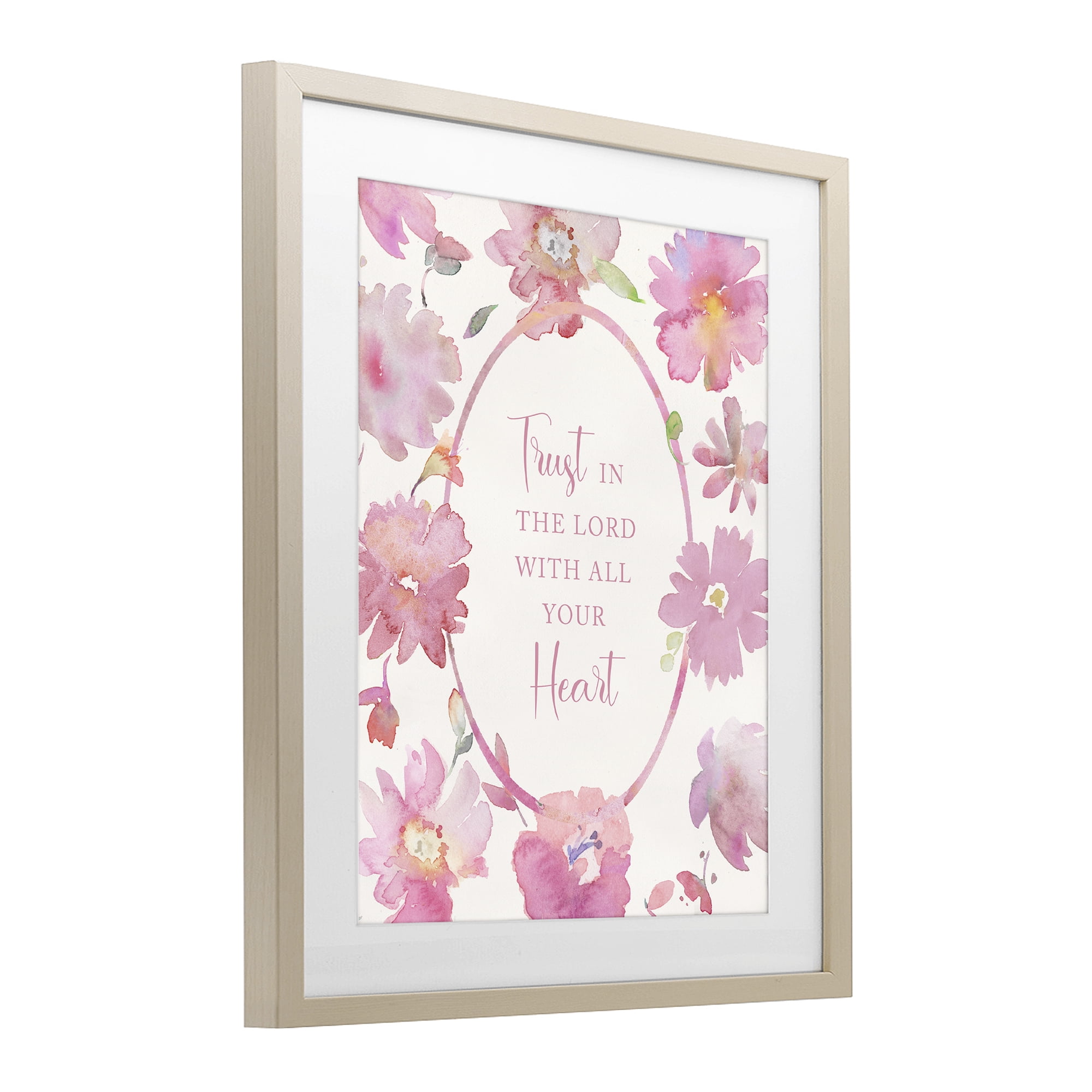 Stupell Industries Trust In The Lord Pink Blooms Birch Framed Print Under Glass, design by Theresa Heidel