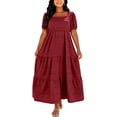 thumbnail image 6 of HBYJLZYG Women's Plus Size Maxi Dress, Square Neck Puff Sleeve with Tiered A-Line Skirt and Side Pockets, Casual Summer Vacation Outfit for Women, 6 of 9