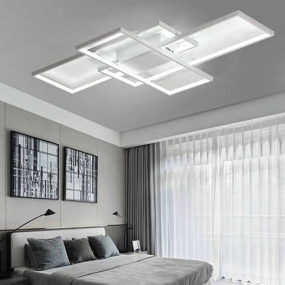 Miumaeov Modern Rectangle Ceiling Light Fixture Acrylic Dimmable LED Chandelier Lamp Bedroom Living Room Decoration
