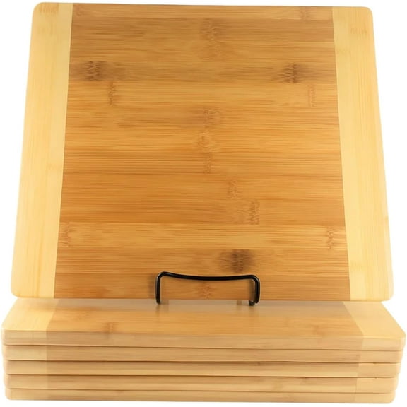 (Set of 6) Bulk 13.5 X 11.5" Two Tone Plain Bamboo Cutting Boards | For Customized, Personalized Engraving Purpose | Wholesale Premium Bamboo Boards