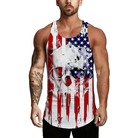 2019 hot sales Men's Sleeveless Independence Day Printing Mesh Breathable Bodybuilding Sport