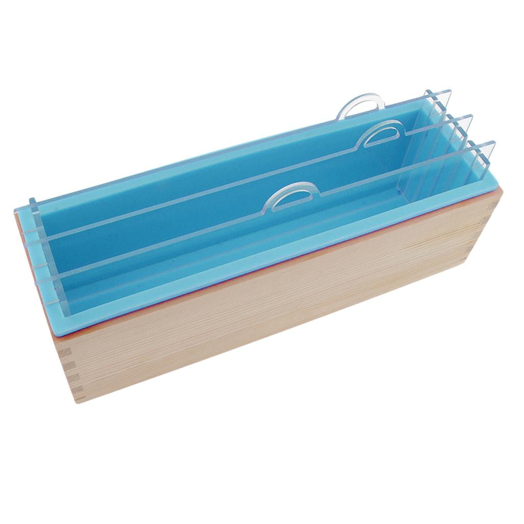 FVDPWYE Rectangle Soap Silicone Loaf Mold Dividers w/Wood Box For Candle Making Supplies Blue
