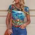 thumbnail image 6 of KLL Women 's Crew Neck Bodysuit Jumpsuits Sea World Print Short onesies Stretch T Shirts, 6 of 7