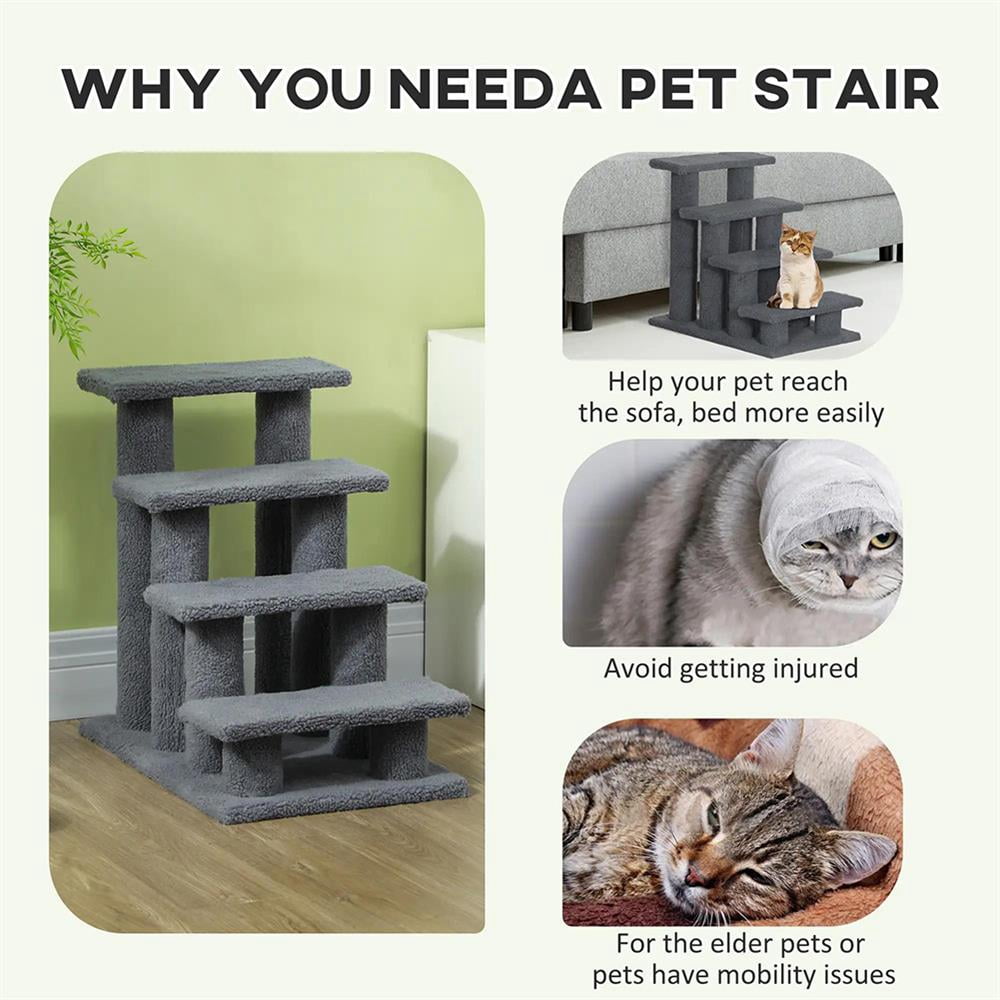 Topcobe 25" 4-Step Multi-Level Carpeted Cat Scratching Post Pet Stairs, Indoor Pet Steps & Furniture - Gray