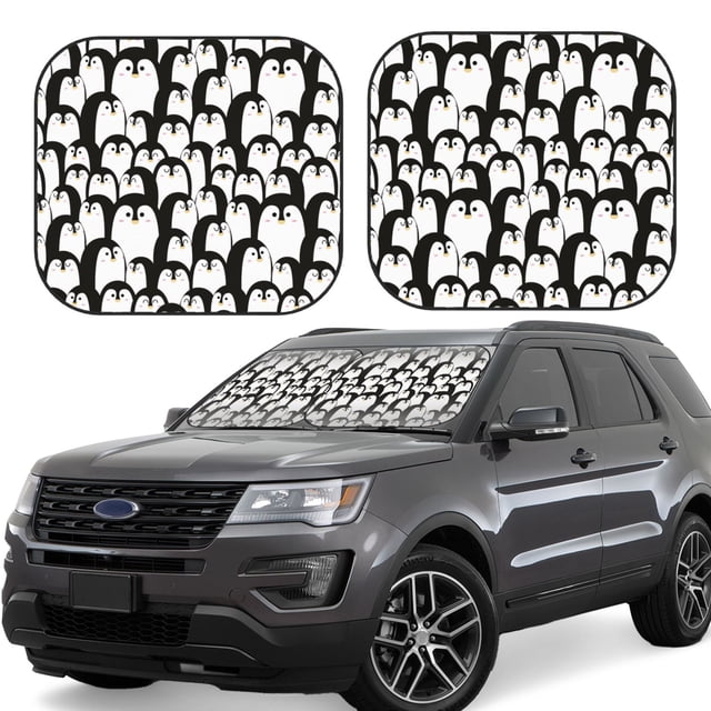 Saiise Cartoon Penguin for Foldable Car Sun Shades (2-Pack) Offer Sun Protection with an Easy-fold Design for Convenient Windshield Shading-Medium