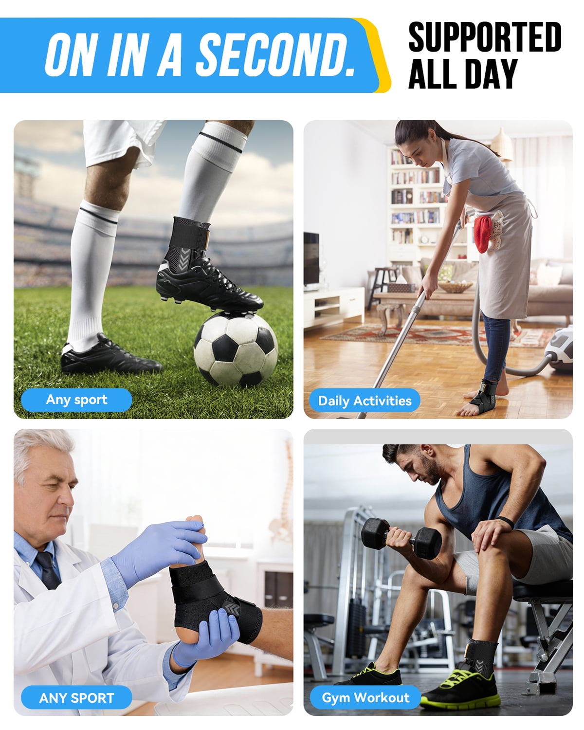 Goldeer Ankle Brace for Women & Men for Sprained Ankle, Adjustable & Breathable Ankle Support for Men Women, Ankle Stabilizer for Sprain, Injury Recovery, Sports (12''-13'')