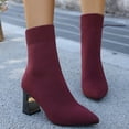 thumbnail image 2 of Women's Slip on Socks Dress Boots for Ladies Sexy Winter Fall Knit Pointed Toe Chunky High Heels Mid Calf Ankle Booties, 2 of 7