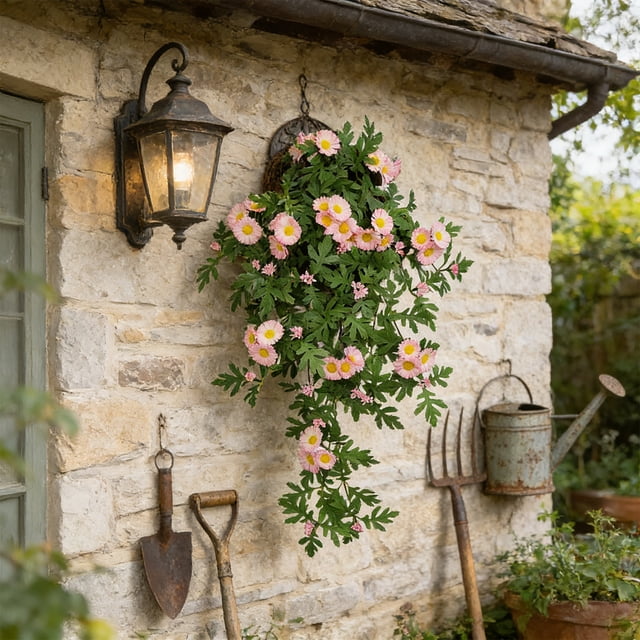 Daisys Wall Mounted Floral Arrangement Faux Hanging Flower Bouquet For Porch And Courtyard Decoration