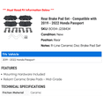 thumbnail image 2 of Rear Brake Pad Set - Compatible with 2019 - 2022 Honda Passport 2020 2021, 2 of 2