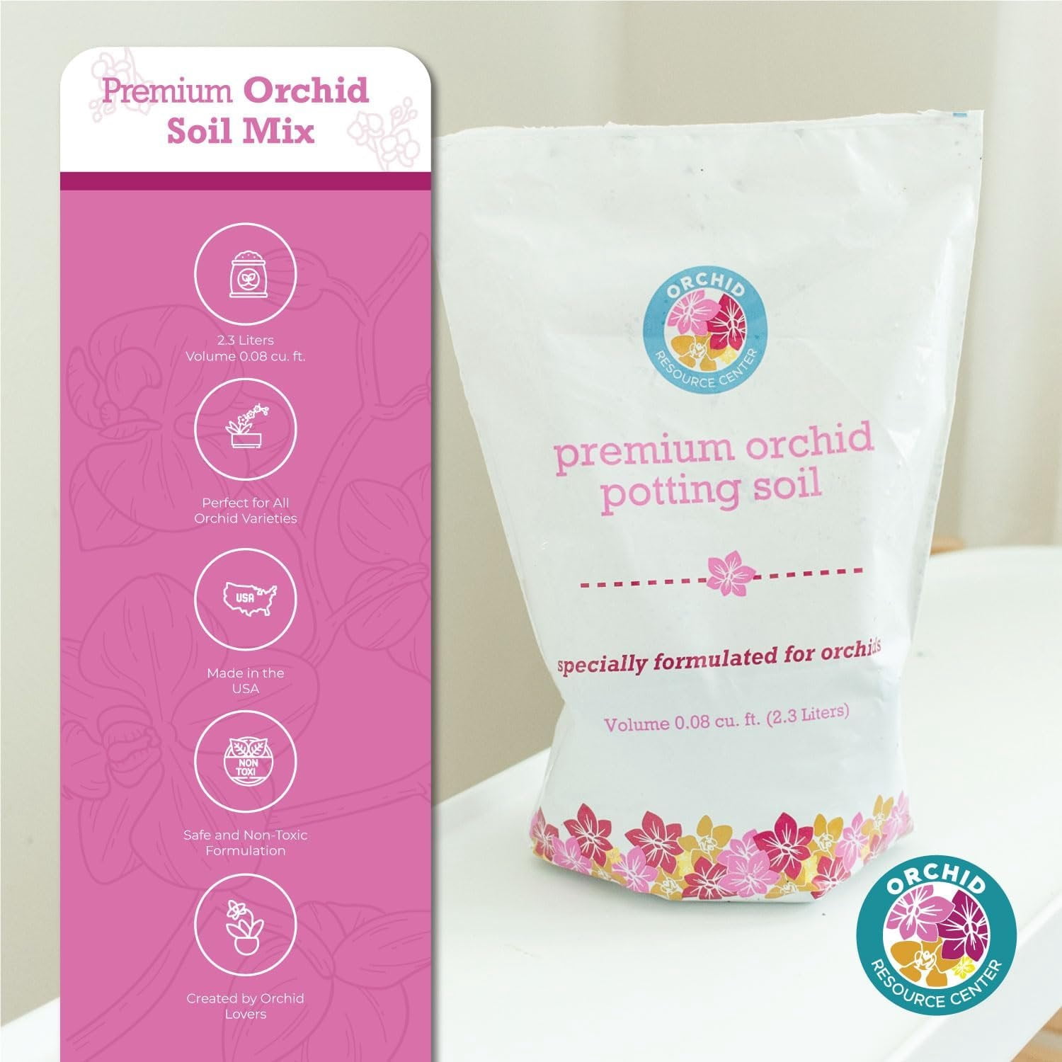 Houseplant Resource Center Orchid Soil Mix - Premium Potting Blend - Fast Draining, Non-Toxic, Nutrient-Rich, Sustainable - Ideal for Repotting Indoor Orchids - USA-Made - 1 Bag