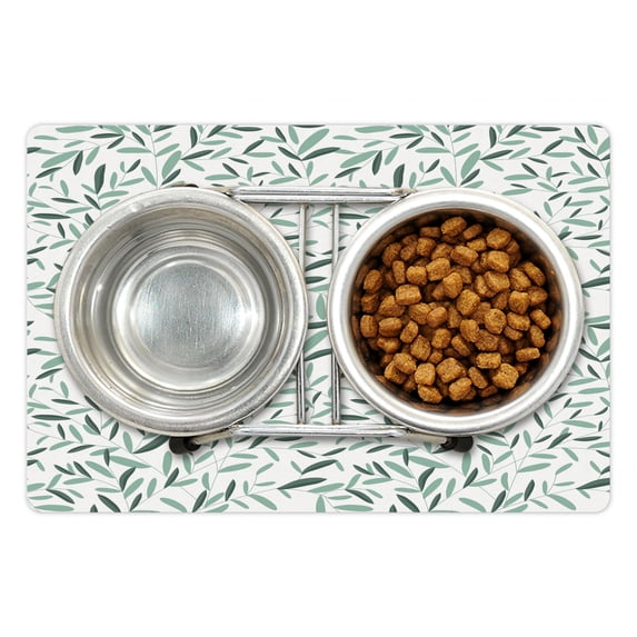 Sage Pet Mat for Food and Water, Pattern with Leaves Environment Nature Simplicity Summer Spring Plants Garden, Non-Slip Rubber Mat for Dogs and Cats, 18" X 12", by Ambesonne