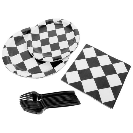 SOPOTUTU Race Car Birthday Party Supplies Set with Checkered Flag Theme, Disposable Paper Plates and Napkins for Kids Parties