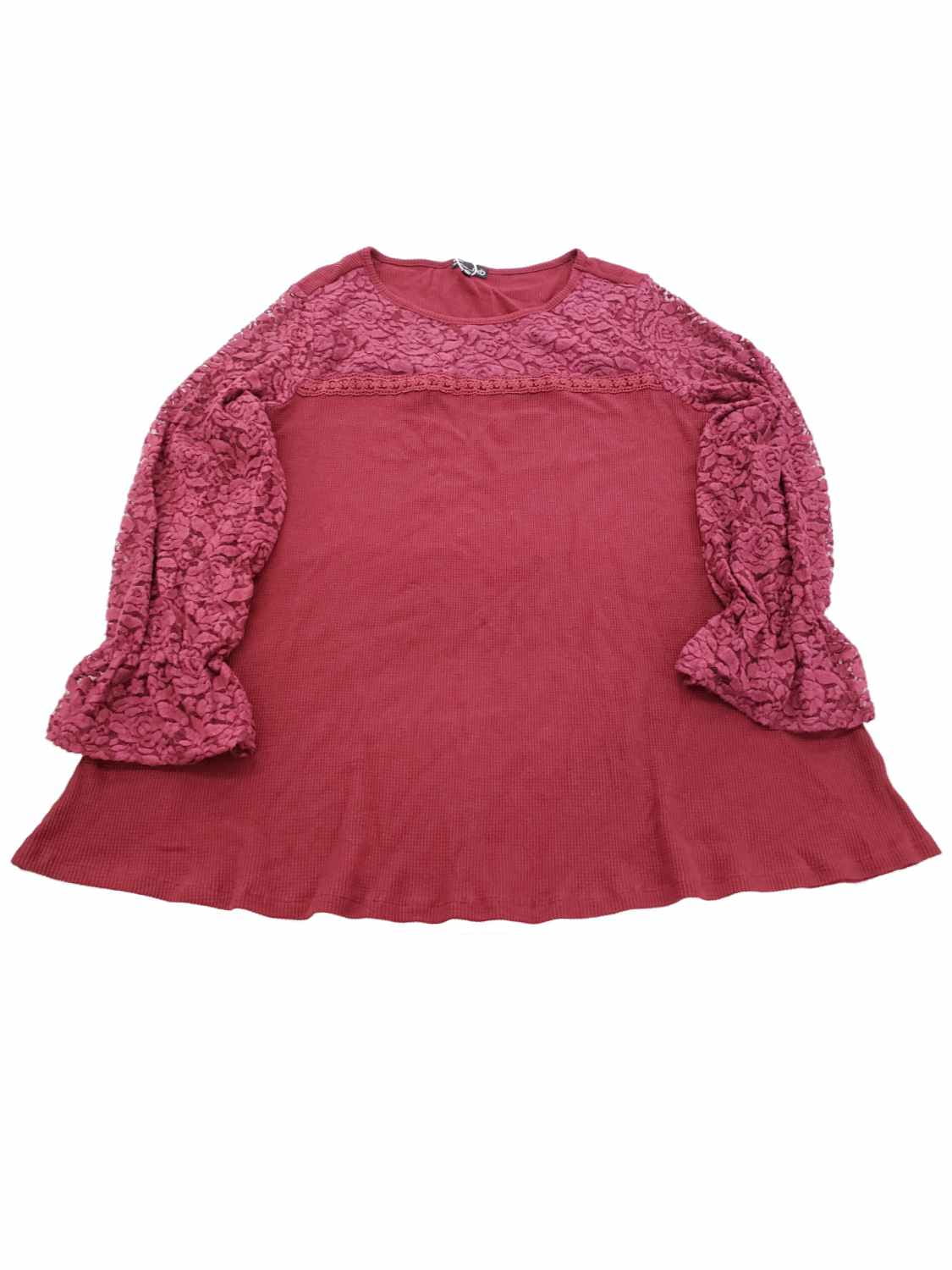 Womens Plus Burgundy Cotton and Lace Long Sleeve Henley Shirt Top Womens Plus Burgundy Cotton and Lace Long Sleeve Henley Shirt Top