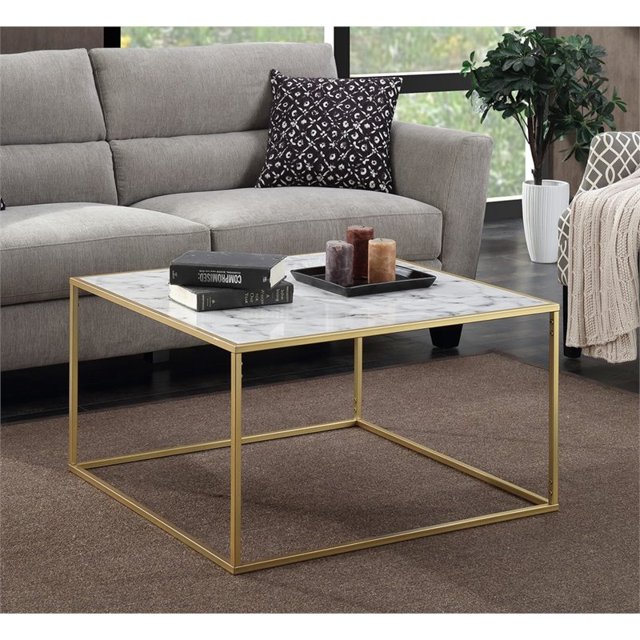 Convenience Concepts Gold Coast Table Basse Carrée en Faux Marbre en Métal Doré