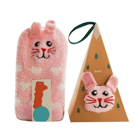 

Mnjin Cute 3D Animal Socks With Gift Box Coral Socks Winter Thickened Cartoon Embroidery Floor Christmas Socks I