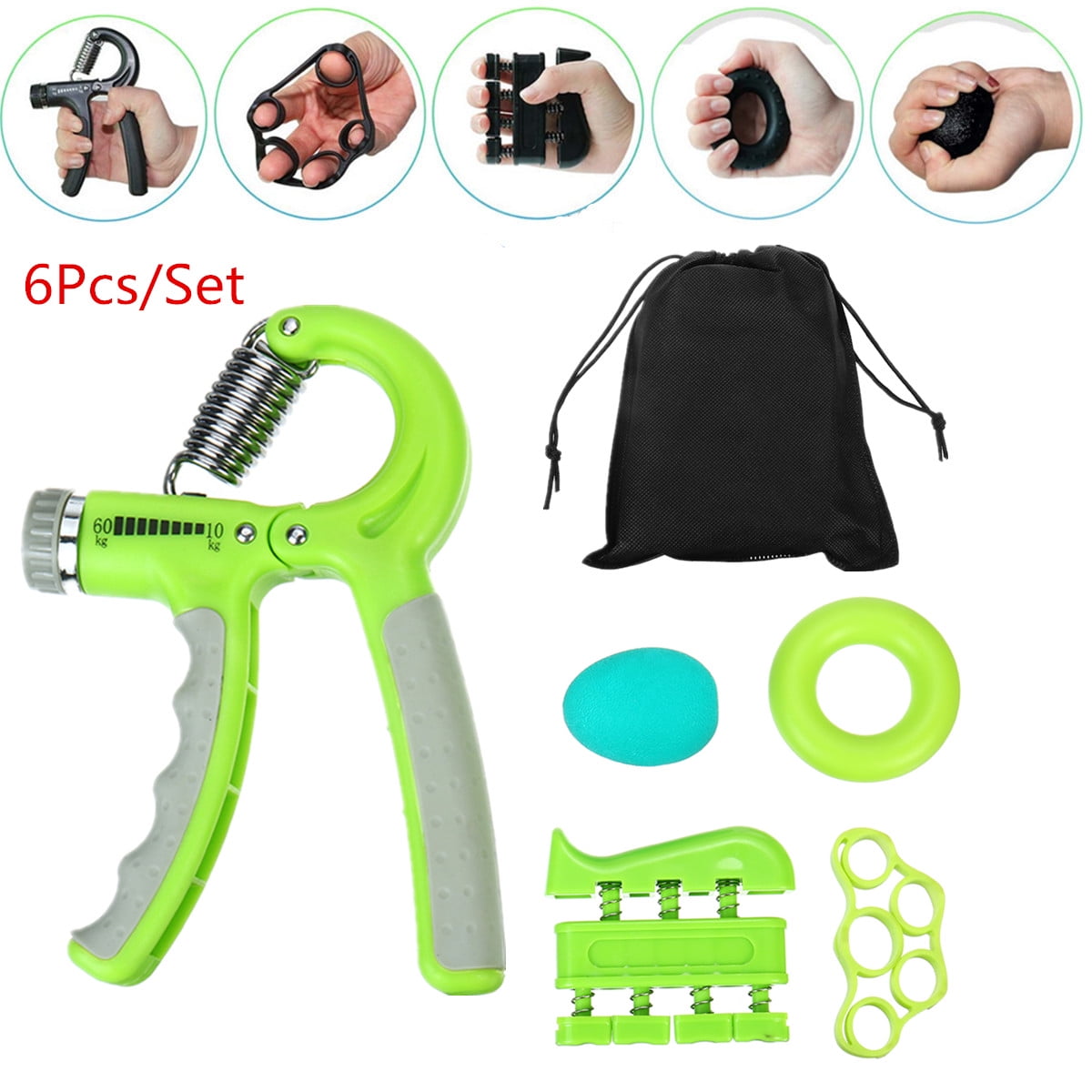 6PCS Hand Power Exerciser Kit,Grip Strengthener Workout Gripper Forearm