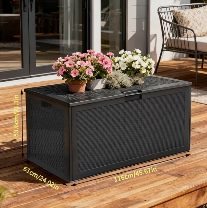 100 Gallon Resin Deck Box, Lockable Patio Outdoor Storage Box for Furniture, Garden Tools and Tools Storage, Waterproof Outside Storage Boxes for Garden, Terrace Furniture