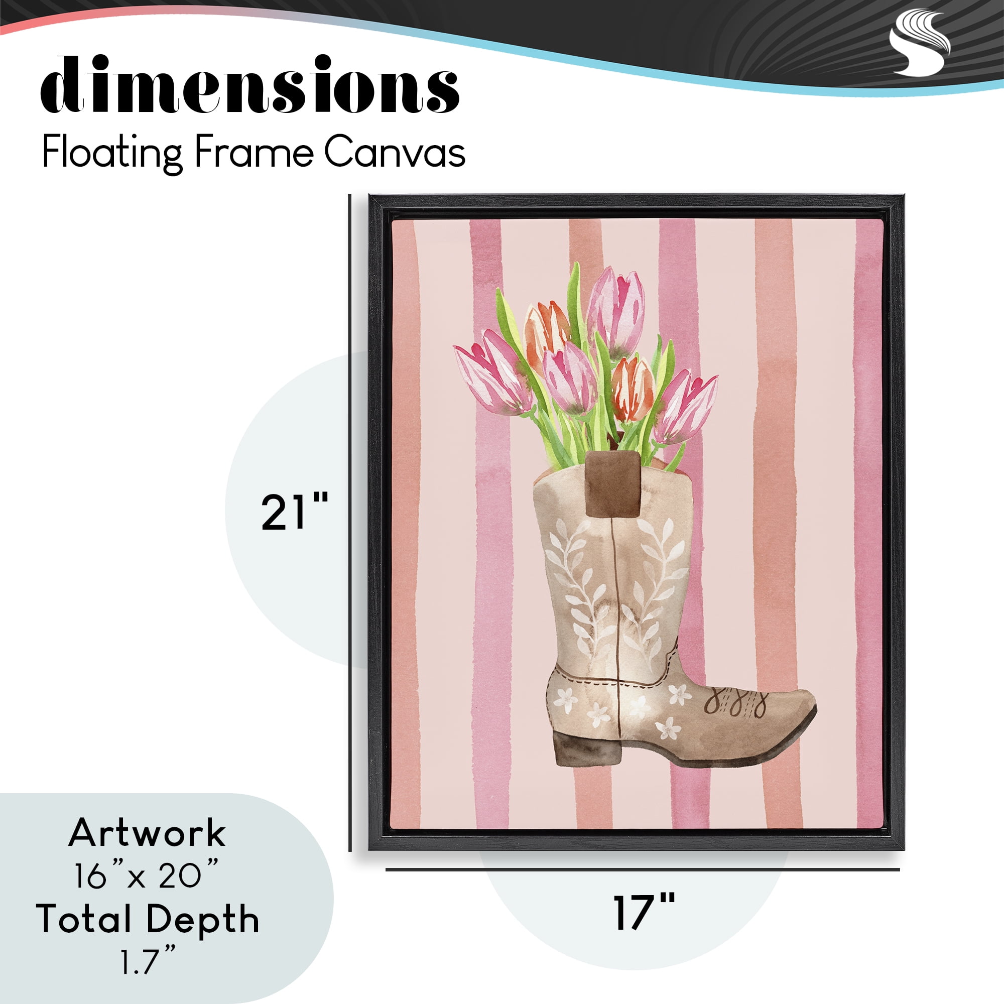 Tulip Cowgirl on Stripes Black Framed Floater Canvas Wall Art, design by Nina Jacobs
