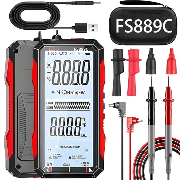 2026 Upgraded Smart USB Rechargeable Digital Multimeter, FS899L Multimeter, Auto Digital Display Tester, Measures Voltage Current Resistance Diodes Continuity Duty-Cycle Capacitance Temperature