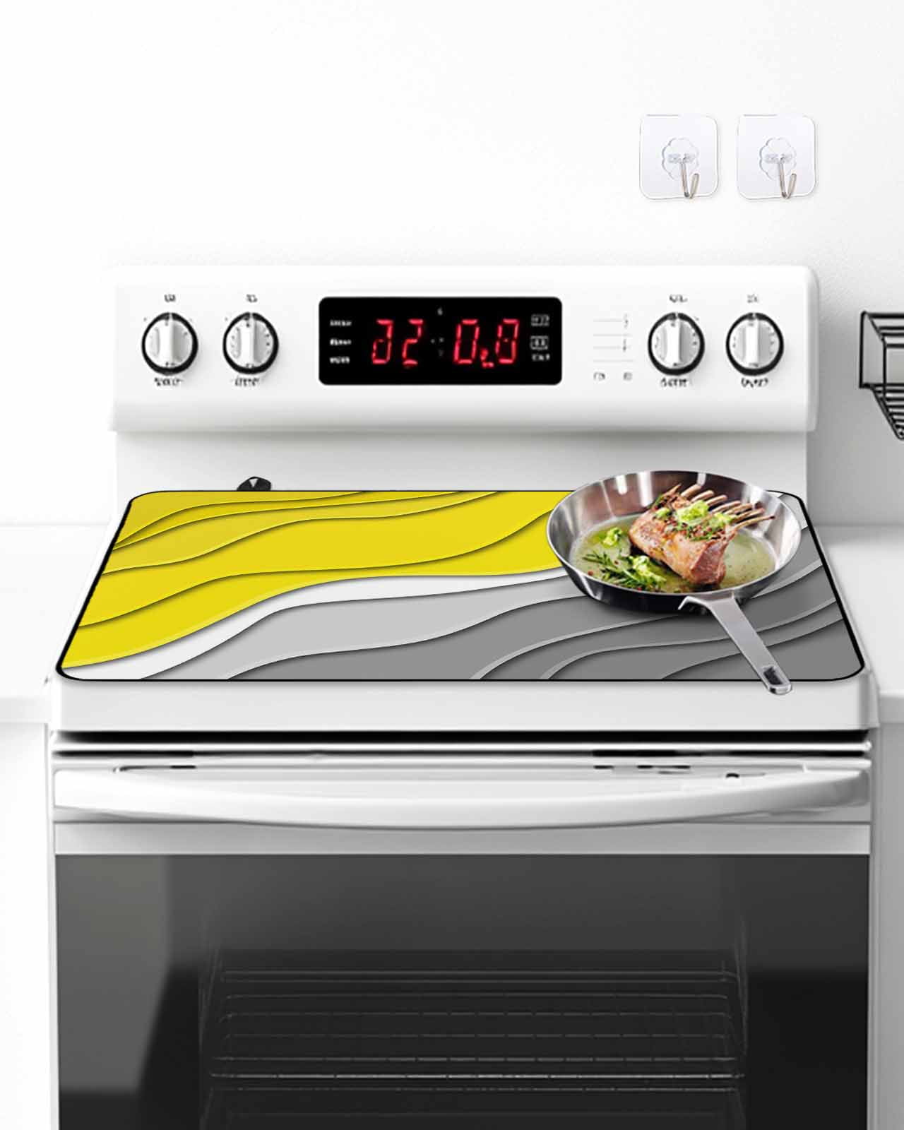 Stove Top Covers for Electric Stove, Yellow Grey Ombre Glass Stovetop Cover Protector, Modern Geometric Abstract Aesthetics Cream Induction Cooktop Protector Oven Mat for Kitchen Countertop 24"x21"