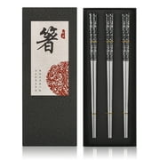 3 Pairs Stainless Steel Chopsticks Reusable Titanium Plated Metal Chopsticks Premium Japanese Gift Set Dishwasher Safe
