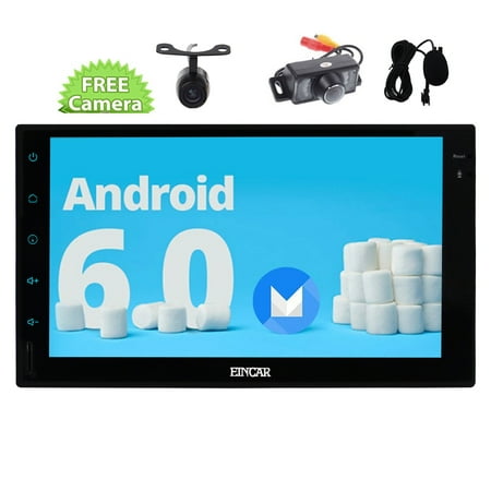 Android 6.0 Marshmallow System in Dash Eincar 7inch Double din Car Stereo with 3D GPS Navigation Quad-core Autoradio Bluetooth Car Player Include External Microphone Dual Cams(Front & Reverse