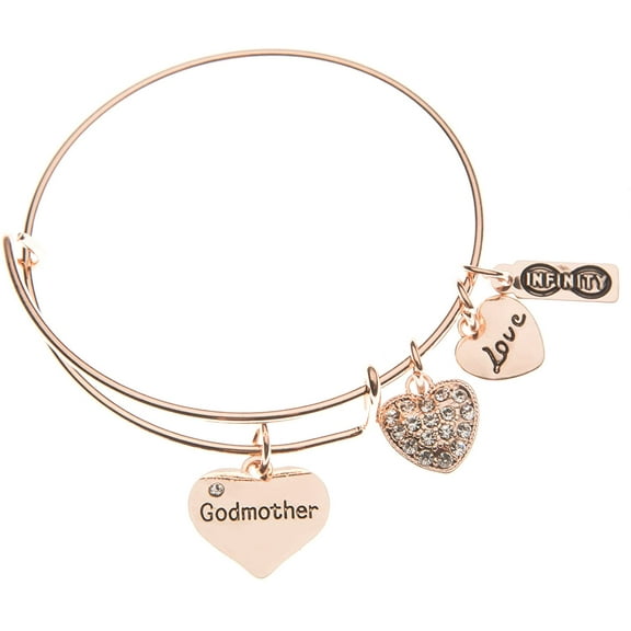 Godmother Gifts, Rose Gold Godmother Charm Bangle Bracelet, Religious Jewelry Baptism Thank You Gift for Beloved Godmother from Godson Goddaughter, Godmother Proposal