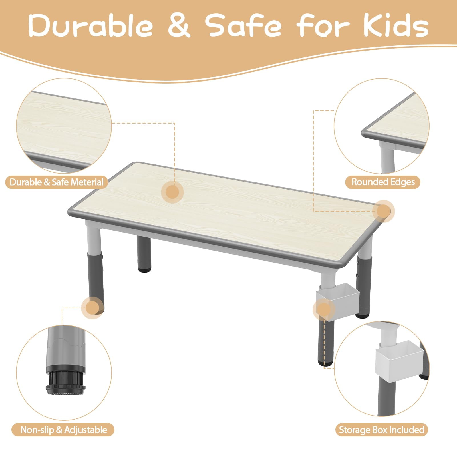 2025 New Kids Table and 6 Chairs Set, Height Adjustable Toddler Table and Chair Set, Graffiti Desktop, Children Multi-Activity Table for 6, Kids Study Table for Home Daycare Preschool for Ages 2-8