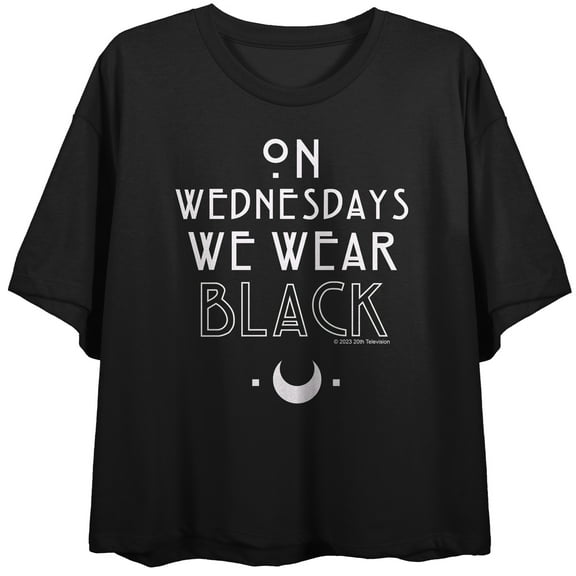 American Horror Story On Wednesdays We Wear Black Crew Neck Short Sleeve Women's Black Crop Top-XS