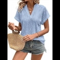 thumbnail image 3 of Tops de Verano para Mujer, Camisa Informal con Cuello en V y Mangas , Camiseta de Tirantes Ligera con Textura de Crochet Azul XL, 3 of 9