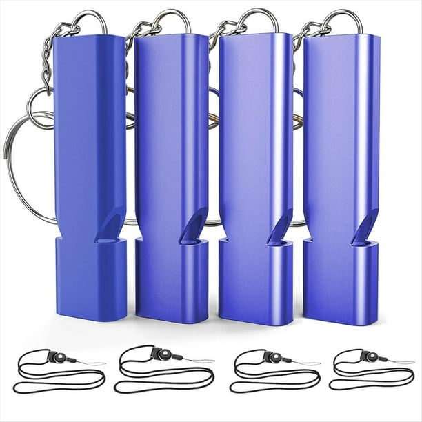 Silbato de Supervivencia de Emergencia de 4 Piezas Silbato de Emergencia, Silbatos de Supervivencia de Seguridad Premium con 4 Piezas de Cuerda para Colgar en el Cuello Azul