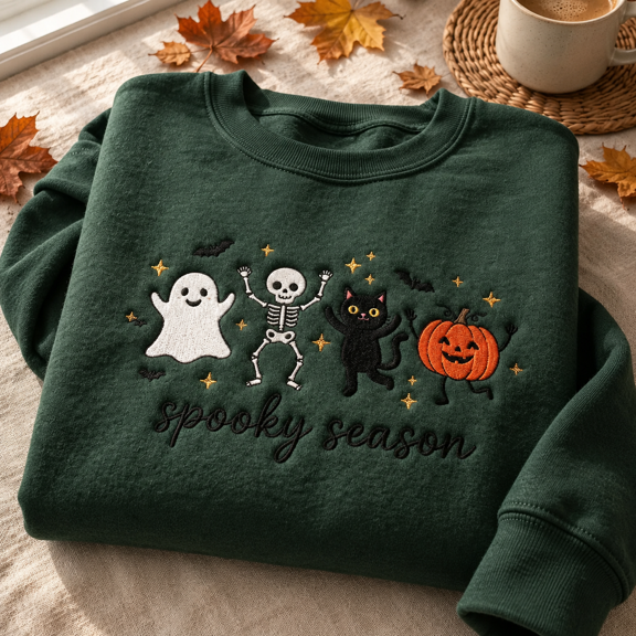 Halloween Spooky Season Embroidered Crewneck Sweatshirt