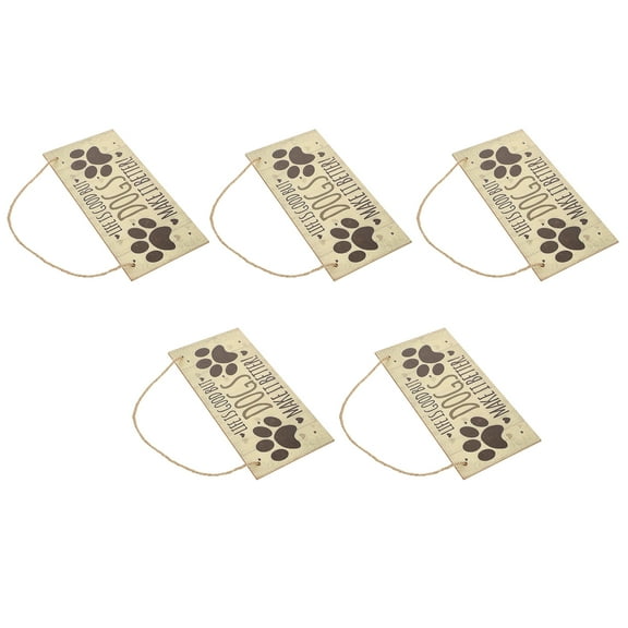 unbranded 5pcs Dog Warming Sign Wooden Pendant Hanging Board Beware of Dog Sign Decor