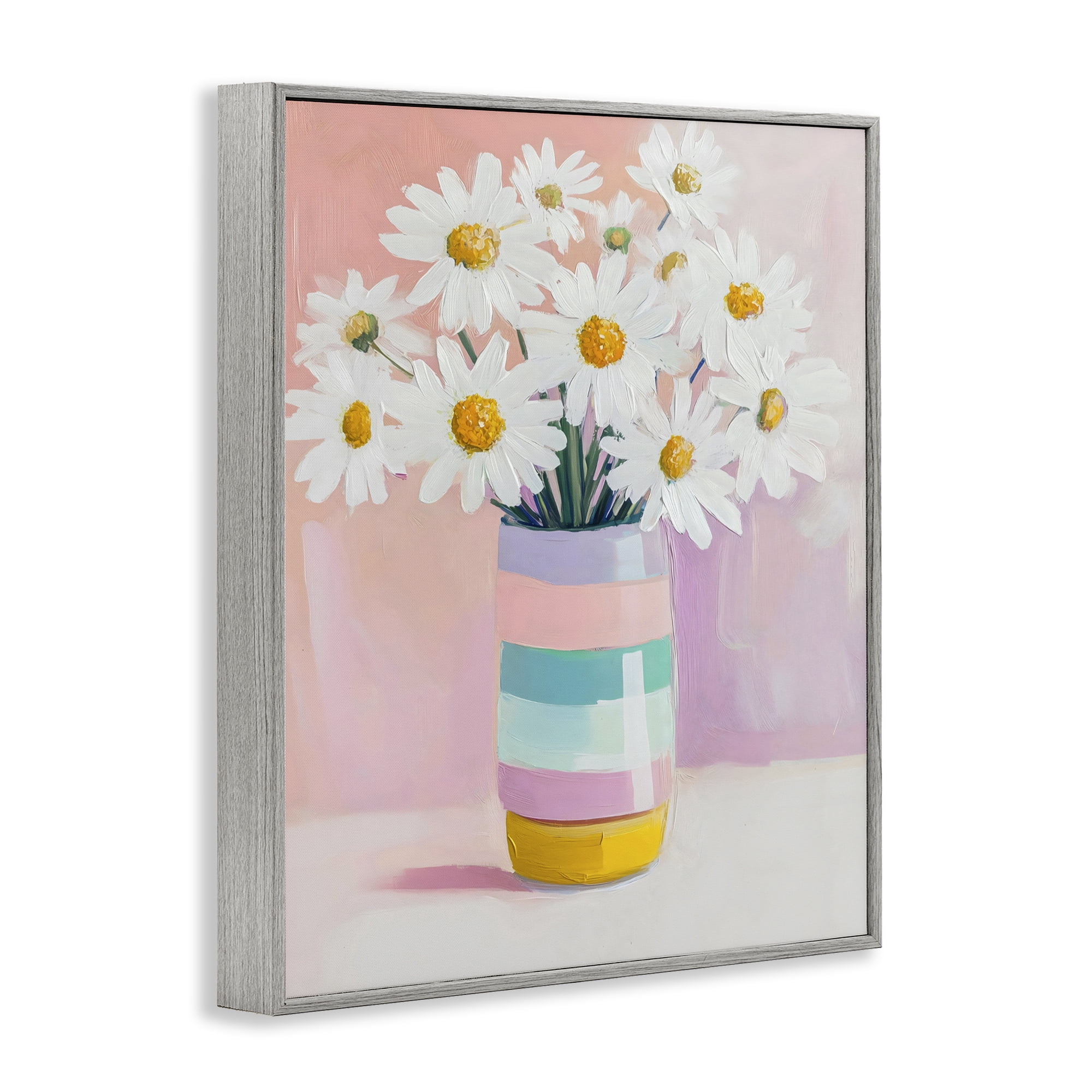 Stupell Industries Daisies in Striped Vase Gray Framed Giclee Art, design by The Prints Vibe