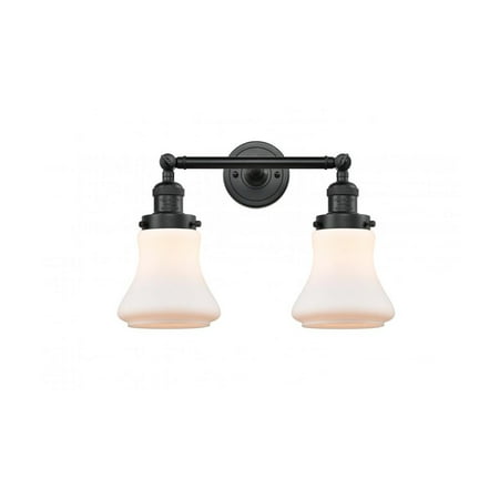 

Matte Black Tone Bathroom Vanity 17 Wide Matte White Glass Steel/Cast Brass Medium Base LED 2 Light Fixture