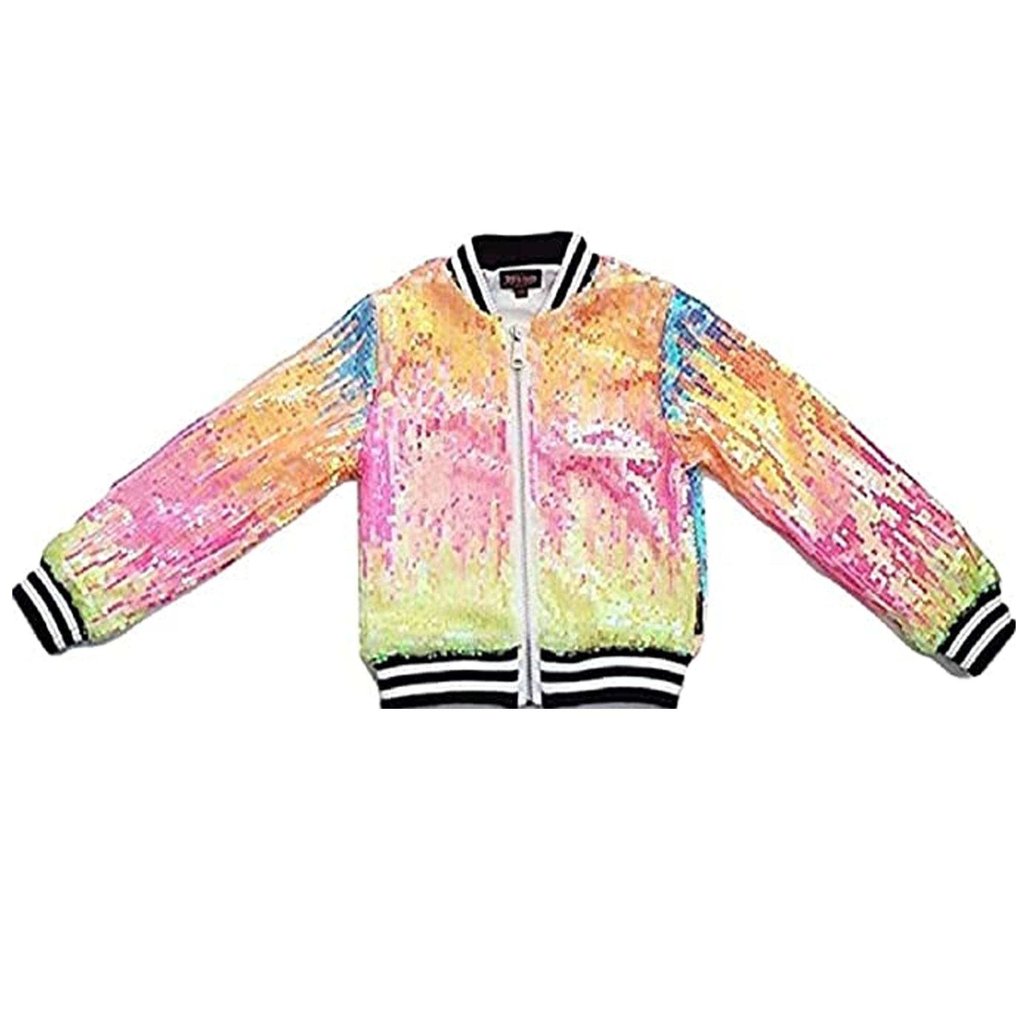 JoJo Siwa Big Girls Rainbow Sequin Bomber Jacket L 10 12