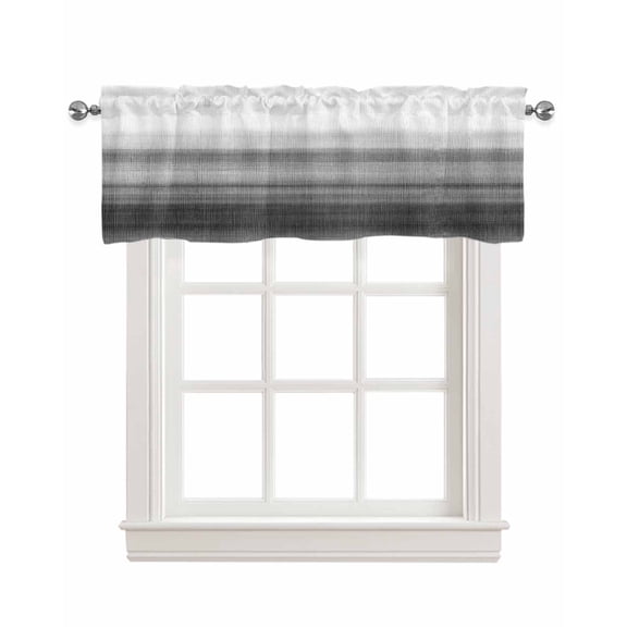 Black White Ombre Kitchen Valances for Windows Farmhouse Linen Window Valance Curtain for Living Room Window Treatment Vintage Minimalism Abstract Stripes Valance Rod Pocket Topper, 54 x 18 Inch
