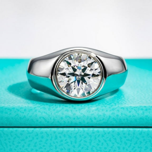 Silvago Jewel Bezel Set Round Cut 4.5 Ct VVS1/D Lab Created Diamond Men's Wedding Anniversary Ring - 14K White Gold Plated Men's Diamond Ring - Men's Anniversary Ring - Wedding Gift for Men's