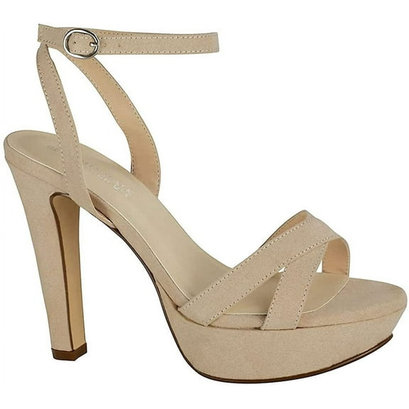 Touch Ups Womens Ankle Strap, Platform Heel Heeled Sandal 10.5 Beige