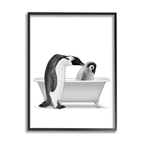 Stupell Industries Penguin & Chick Bathroom Tub Animals & Insects Painting Black Framed Art Print Wall Art