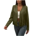 thumbnail image 2 of ClodeEU Womens Casual Coats， Faux Leather Jacket， Fringe Cropped Tops Army Green,Womens Plus XXL, 2 of 9