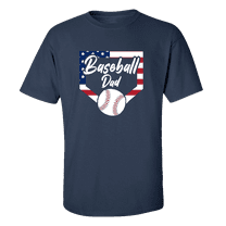 Baseball Dad Tee Patriotic American Flag Home Run Sports Unisex Adult Short Sleeve T-shirt-Navy-xl
