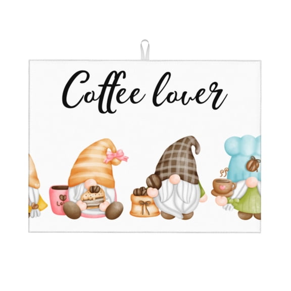 Xecao Coffee Gnome (2) patten Microfiber Dish Drying Mat,Absorbent Dish Drainer Kitchen Counter,Super Absorbent Dish Drying Pads 18×24 Inch