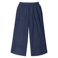 thumbnail image 4 of MKOSPLRT Linen Wide Leg Pants for Girl Elastic Waist Baggy Harem Pants Solid Color Lounge Copped Pants Lightweight Vacation Pants with Pocket, 4 of 9