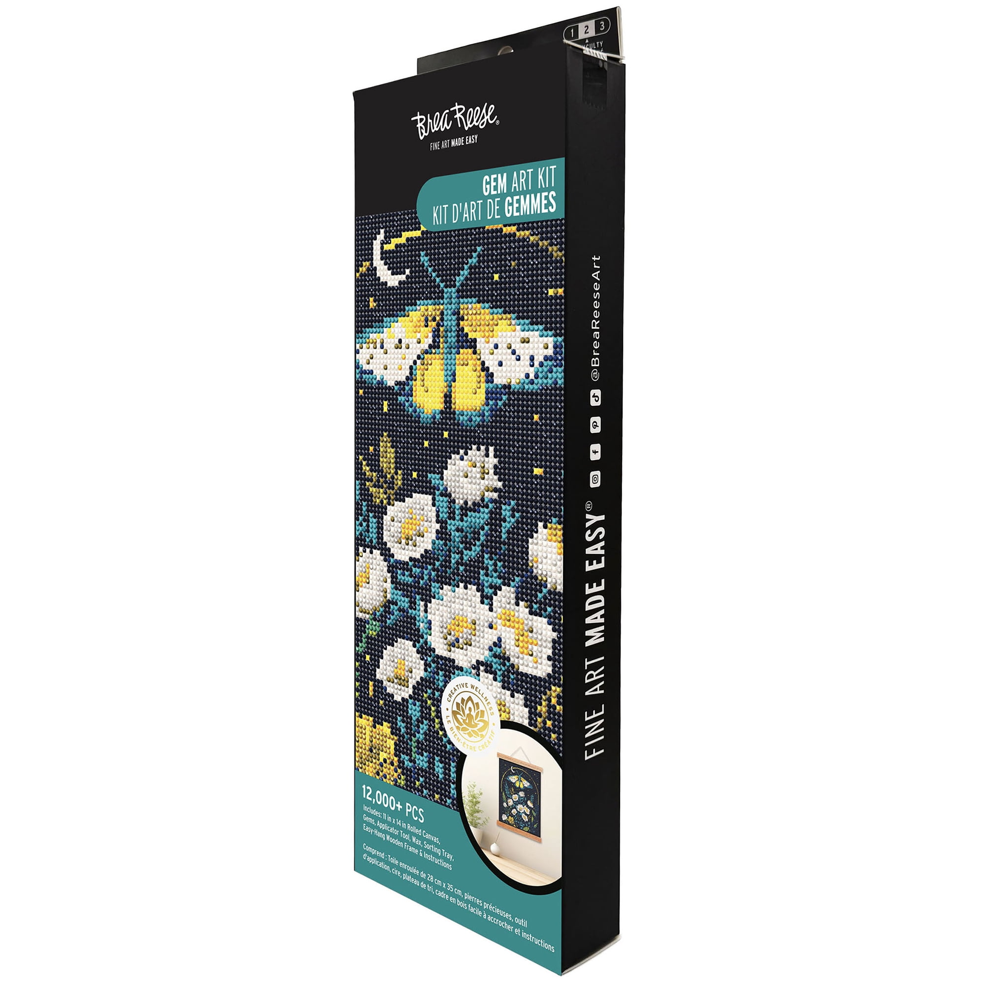 Brea Reese: Hanging Gem Art Kit - Midnight Botanicals - Peel & Stick, Create A Butterfly Flower Scene, 11x14" Rolled Canvas, Wall Frame, Adult Craft