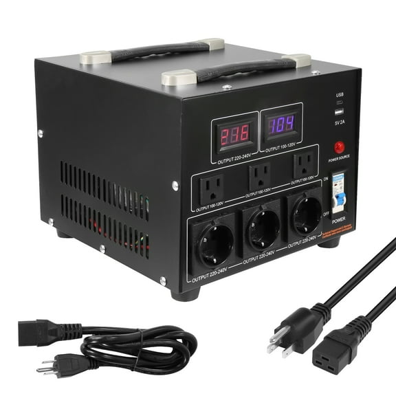 KFFKFF Convert from 110 Volt to 220 Volt and from 220 Volt to 110 Volt, with US Outlet EU Outlet 5V USB Port, CE Certified, 5000W, Heavy Duty Step Up/Down Transformer, Voltage Converter Transformer